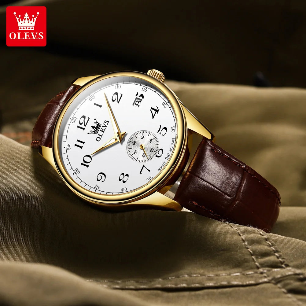 OLEVS 3622 Chronograph Quartz Watch for Men Fashion Leather Strap Luminous Waterproof Classic Digital Dial Top Men's Wristwatch