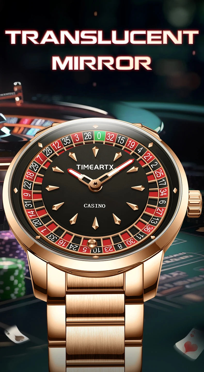 TIMEARTX Brand New Luxury Quartz Watches Man European Roulette Poker Game Wristwatch