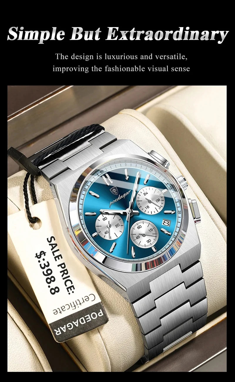 Classical Stop Watch Men Watches 2024 Luxury Sport Three-Eyes Multifunction Quartz Wristwatch Man Clock Waterproof Luminous Date