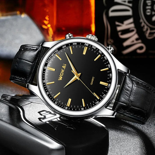 2023 New Wokai Men's Watches Fashion Business Watches Men Casual Leather Belt Quartz Wristwatches Relogio Masculino Reloj Hombre