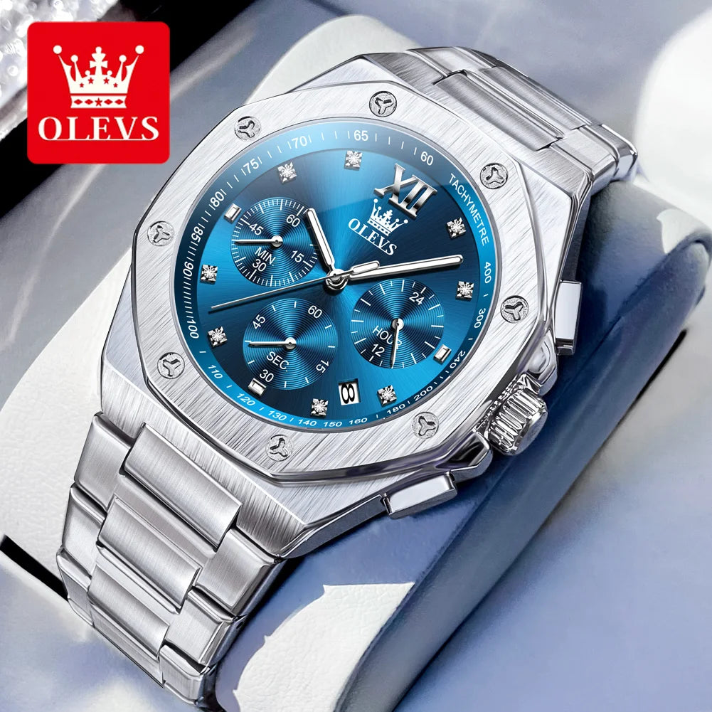 OLEVS 3626 Men's Watches Rhombus Dial Original Quartz Watch for Man Waterproof Luminous Stainless Steel Wristwatch Male Date