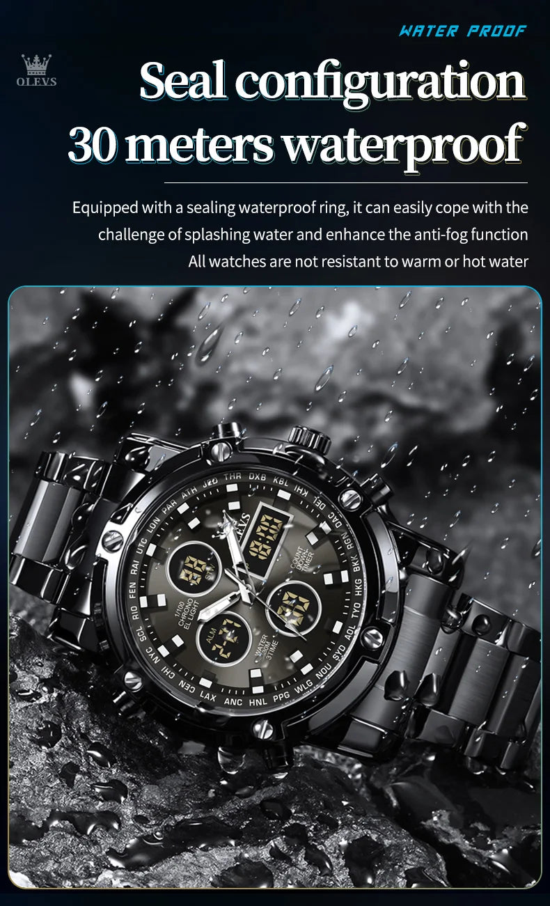 OLEVS 2024 New Mens Watches Top Brand Luxury Sport Digital Quartz Wristwatch For Men All Steel Military Waterproof Clock+Box