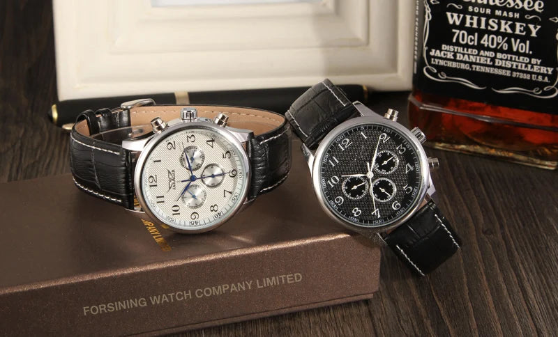 JARAGAR Luxury Replica Six Hands Multifunctional Automatic Man Watches Leather Elegant Mechanical Waterproof Male Wrist Clock