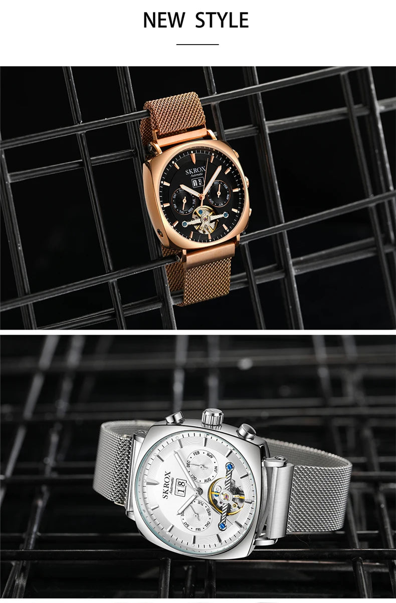 SKROX Square Tourbillon Automatic Movement Man Watch Mechanical Male Wristwatches Original Brand High-End Luxury Clockwork reloj