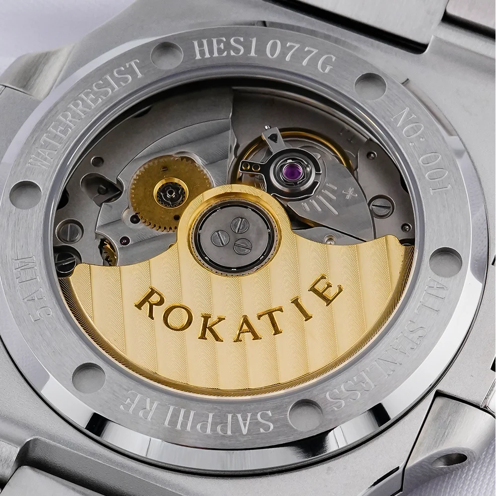 ROKATIE 2024 Luxury 9015 Japanese Movement Stainless Steel Watch 38mm Case Luminous Feature Day 50m Waterproof Watches for men