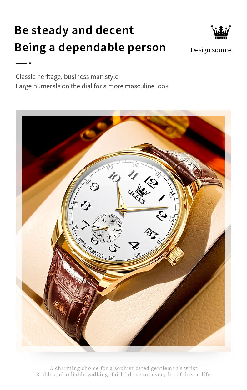 OLEVS 3622 Chronograph Quartz Watch for Men Fashion Leather Strap Luminous Waterproof Classic Digital Dial Top Men's Wristwatch