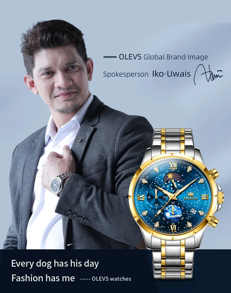 OLEVS 9807 New Mens Watches Original Quartz Watch Multifuncion Chronograph Watch For Man Waterproof Luminous Mens Gifts Freebie