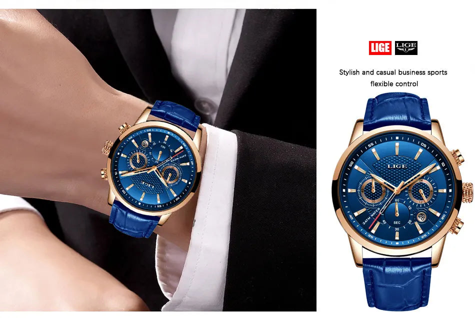 2024 LIGE Top Luxury Mens Watch Casual Business Quartz Watches Men Fashion Leather Wristwatch Waterproof Male Clock Reloj Hombre