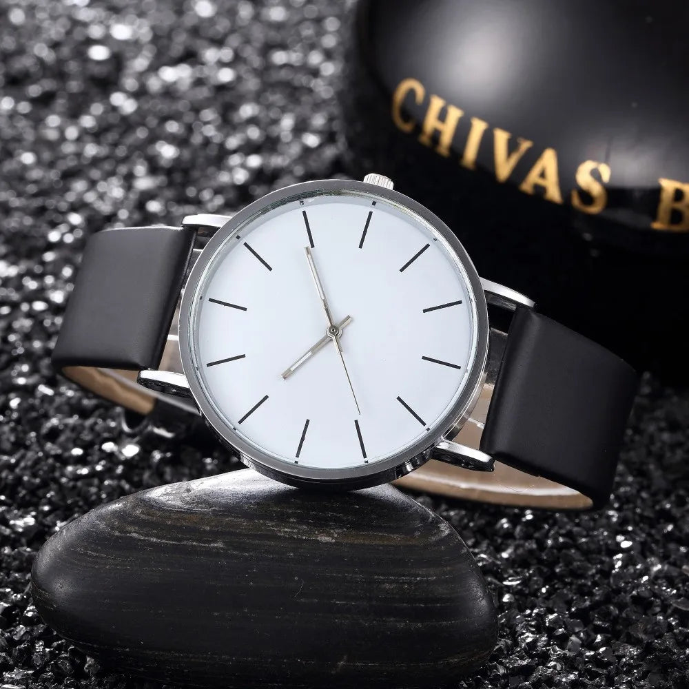 Luxury Brand Men's Watches Fashion Metal Round Dial Analog Quartz Wristwatch for Men Women Leather Band Casual Simple Male Clock