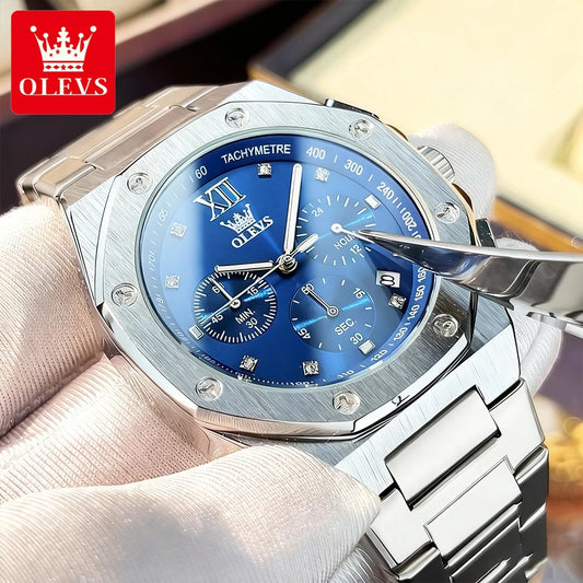 OLEVS Men's Watches Classic Luxury Top Brand Fine Steel Original Quartz Wristwatch for Man Waterproof Luminous Date Chronograph
