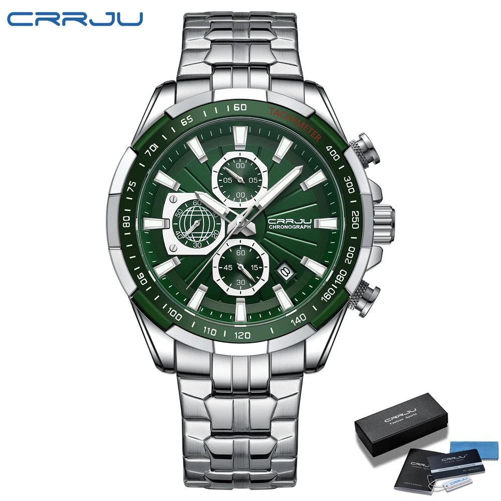 CRRJU Men's Watches Fashion Business Multifunction Quartz Chronograph with Auto Date and Luminous Hands Relogio Masculino