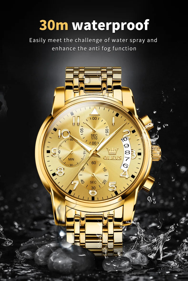 OLEVS Men's Watches Top Brand Luxury Fashion Fine Steel Original Quartz Wristwatch Waterproof Luminous Date Chronograph reloj