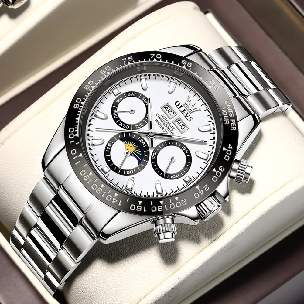 OLEVS 6654 Top Brand Men's Watches Classic Fashion Automatic Mechanical Watch for Man Complete Calendar Moon Phase Waterproof