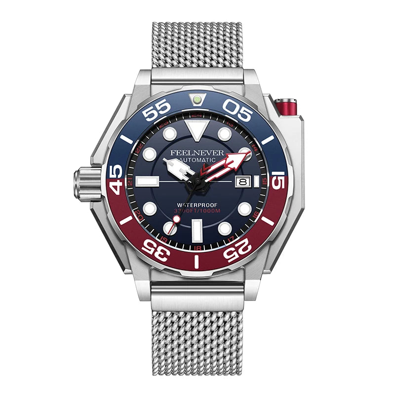 LIGE Top brand luxury watches mens automatic mechanical watch luminous large dial 1000M Gift waterproof relogios masculino+BOX