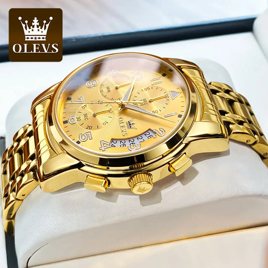 OLEVS Men's Watches Top Brand Luxury Fashion Fine Steel Original Quartz Wristwatch Waterproof Luminous Date Chronograph reloj
