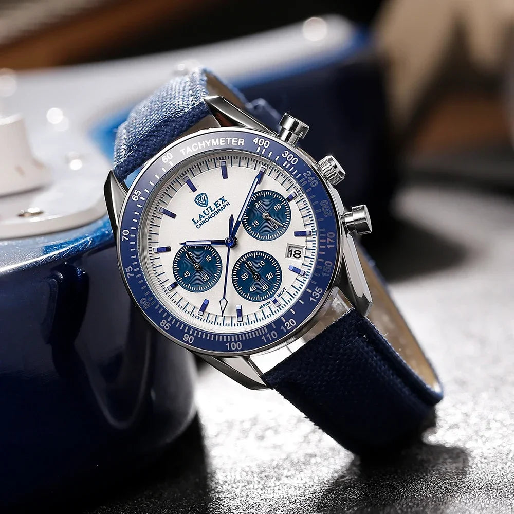 2024 LAULEX luxury top AAA multi-function chronograph 30M water-resistant fashion business stainless steel quartz watch