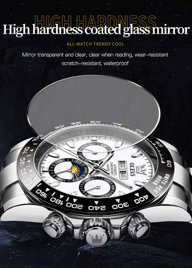 OLEVS 6654 Mens Watch Chronograph Automatic Mechanical Wristwatch Light Luxury Waterproof Luminous Function Brand Watch for Man