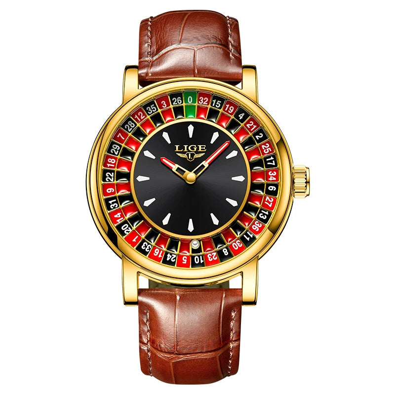 LIGE Unique Creative Men's Watches Fashion Casual Stainless Steel Rotating Dial Roulette Waterproof Classic Quartz Man Watch New
