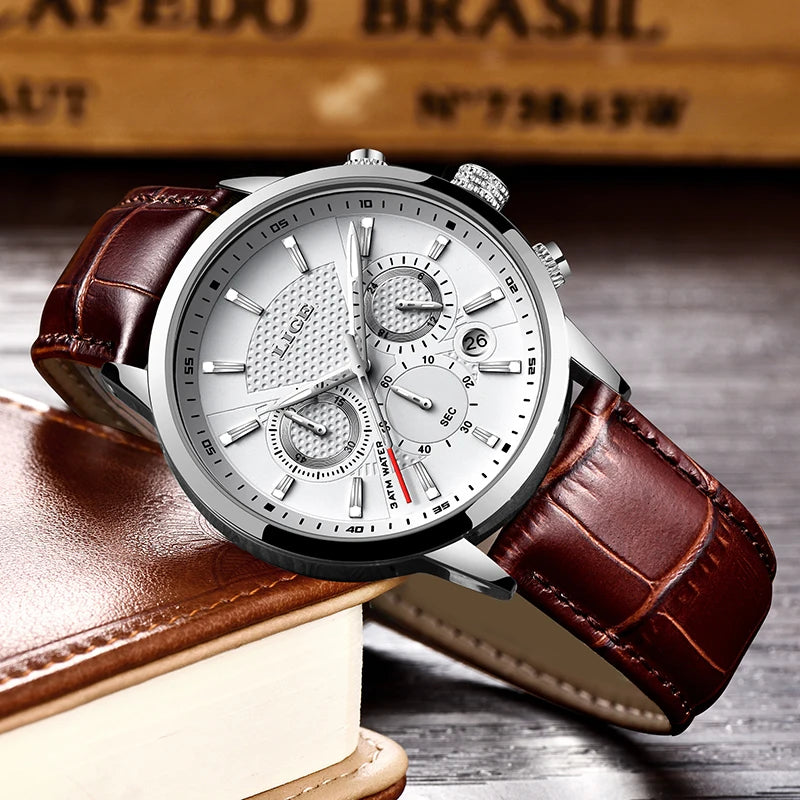 2024 LIGE Top Luxury Mens Watch Casual Business Quartz Watches Men Fashion Leather Wristwatch Waterproof Male Clock Reloj Hombre
