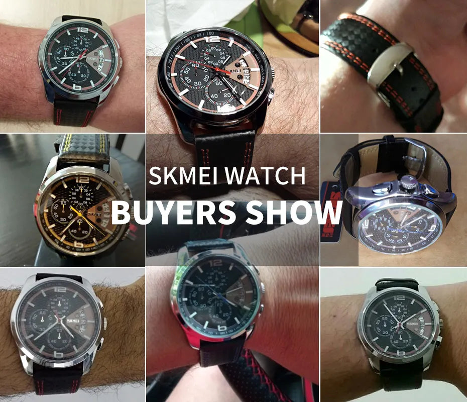 Skmei Top Brand Luxury Leather Strap 5Bar Waterproof Quartz Wristwatches Relogio Masculino Fashion Sport Mens Watches 9106