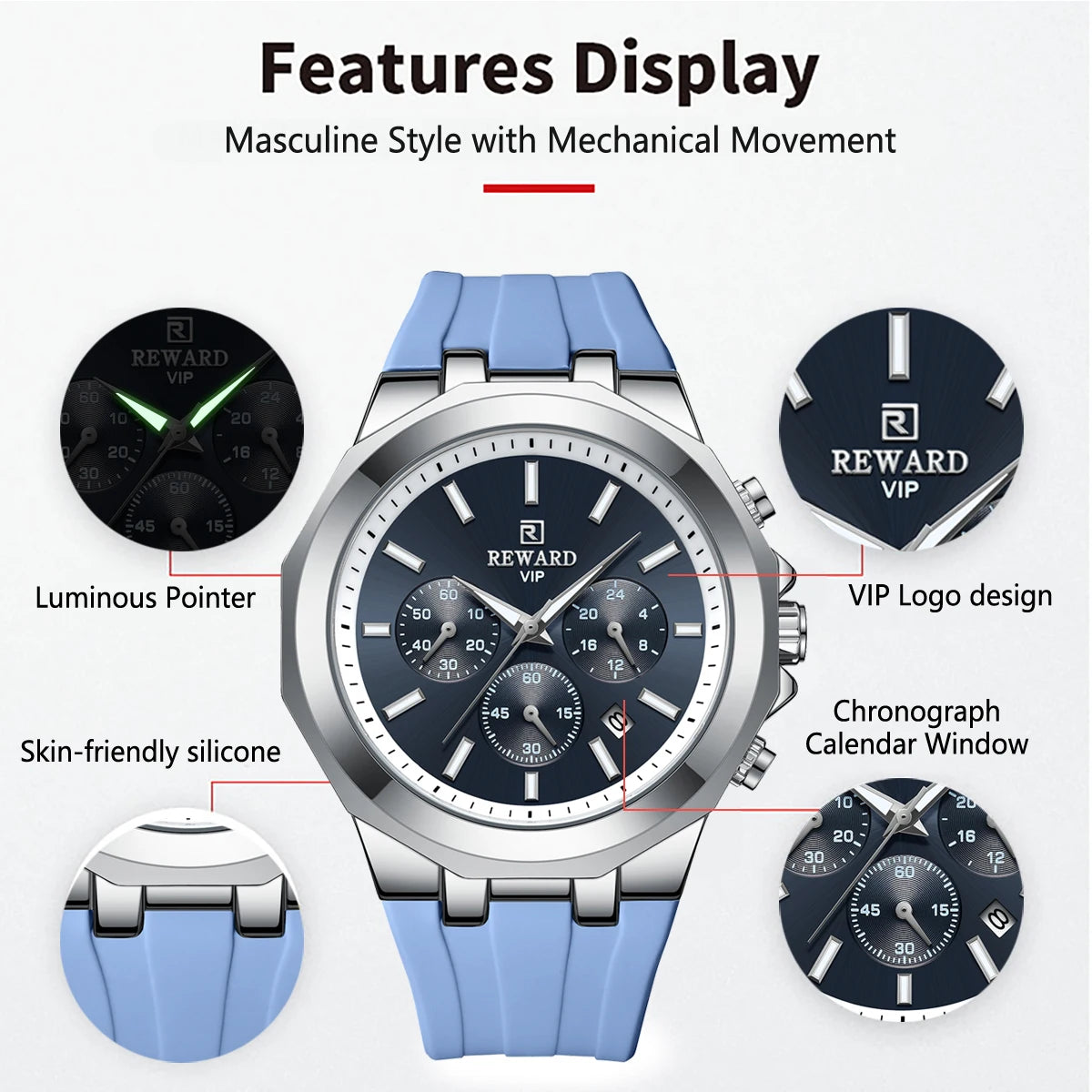 REWARD Mens Watches Top Luxury Brand Waterproof Sport Wrist Watch Chronograph Quartz Military Genuine Relogio Masculino