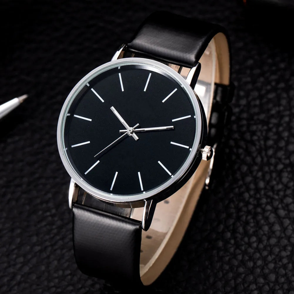 Luxury Brand Men's Watches Fashion Metal Round Dial Analog Quartz Wristwatch for Men Women Leather Band Casual Simple Male Clock