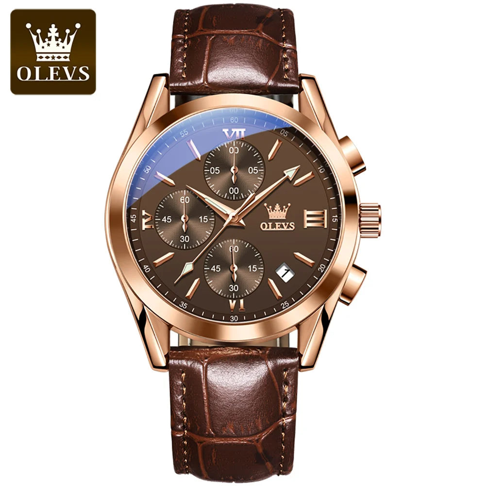 OLEVS 2872 Chronograph Men's Wristwatches Leather Strap Waterproof Luminous Original Quartz Watch for Men Luxury Sport Man Watch