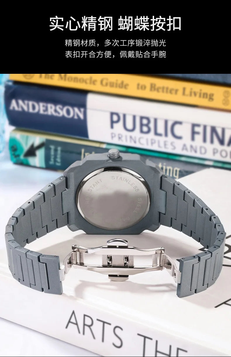 New Watches for Men Luxury Stainless Steel Unique Octagonal Dial Waterproof Quartz Wristwatches Relogio Masculino Drop Shipping