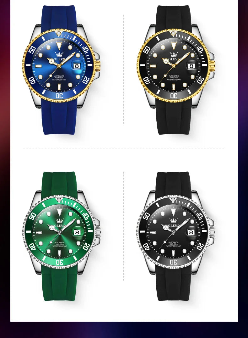 OLEVS 6650 Luxury Automatic Watch Men Rotary Lap Mechanical Movement Waterproof Sports Top Brand Stainless Steel Wristwatch