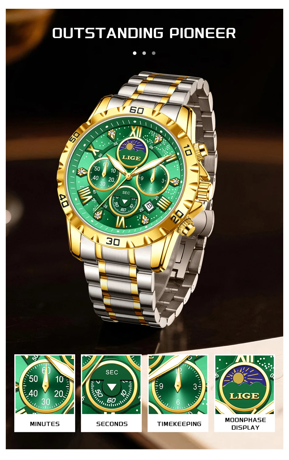 LIGE Woman Watches Rose Gold Top Brand Luxury Green Watch Women Quartz Waterproof Women's Wristwatch Ladies Girls Watches Clock