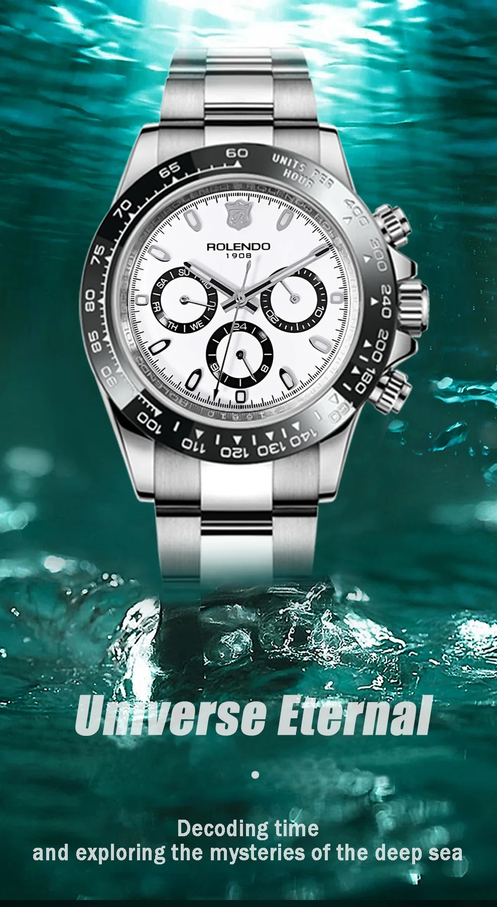 ROLENDO Luxury Men Automatic Diver Watch 40.5mm Mineral Crystal Luminous Date 300M Waterproof High-end Men's Wristwatch Gift