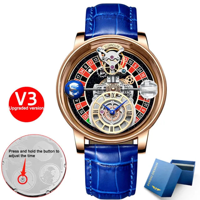 Las Vegas Roulette PINDU DESIGN Mens Watches Top Brand Luxury Astronomia Quartz Watch Montre Homme