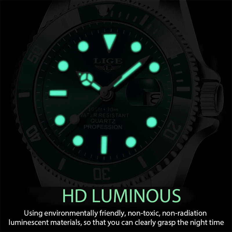 LIGE Top Luxury Watches For Men Fashion 30M Waterproof Luminous Date Quartz Wristwatches Casual Business Mens Watch Roloj Hombre