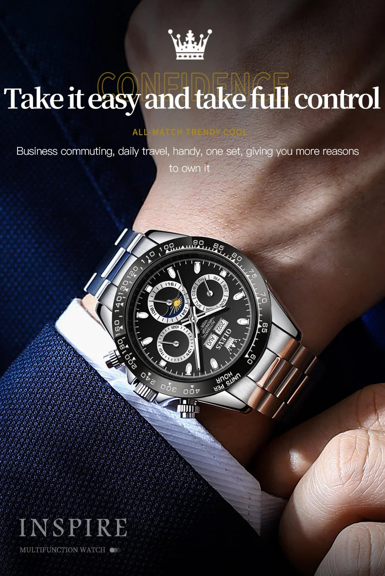 OLEVS 6654 Top Brand Men's Watches Classic Fashion Automatic Mechanical Watch for Man Complete Calendar Moon Phase Waterproof