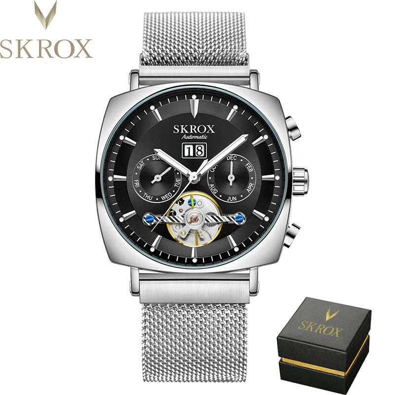 SKROX Square Tourbillon Automatic Movement Man Watch Mechanical Male Wristwatches Original Brand High-End Luxury Clockwork reloj