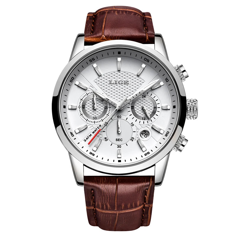 2024 LIGE Top Luxury Mens Watch Casual Business Quartz Watches Men Fashion Leather Wristwatch Waterproof Male Clock Reloj Hombre