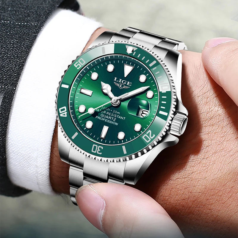 LIGE Top Luxury Watches For Men Fashion 30M Waterproof Luminous Date Quartz Wristwatches Casual Business Mens Watch Roloj Hombre