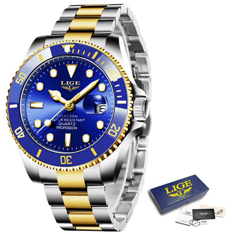 LIGE Top Luxury Watches For Men Fashion 30M Waterproof Luminous Date Quartz Wristwatches Casual Business Mens Watch Roloj Hombre