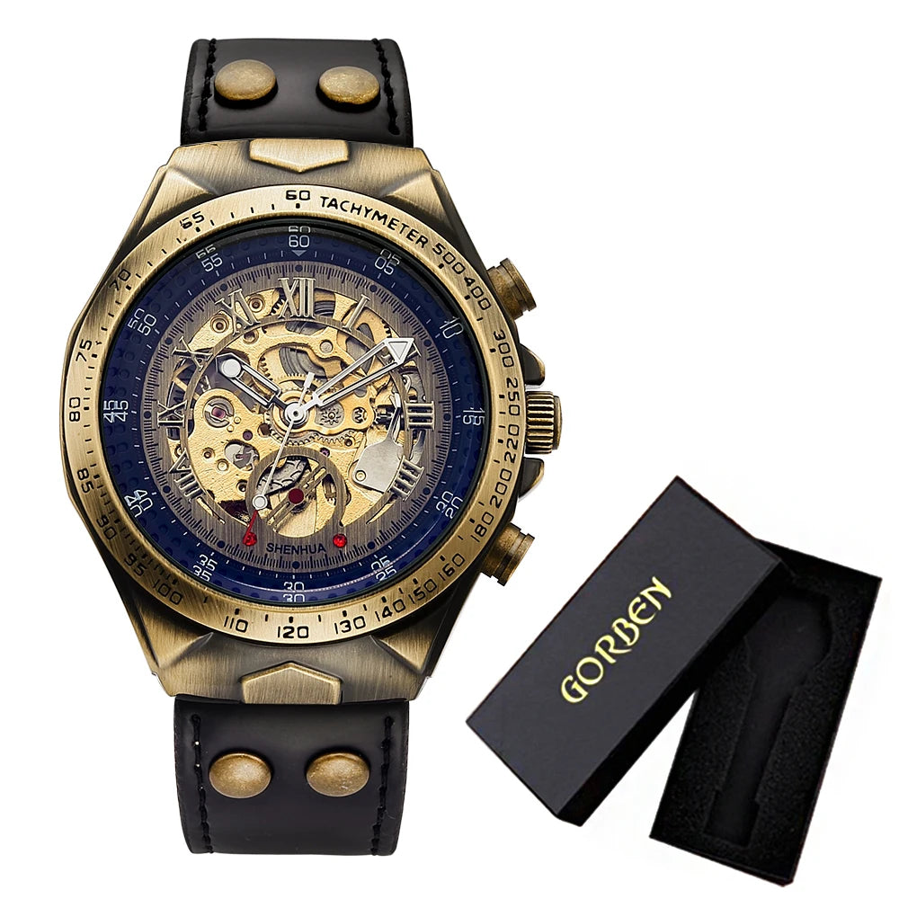 Wrist Watch For Men Waterproof Automatic Mechanical Watch Men's watch Retro montre homme with Genuine Leather relogio masculino