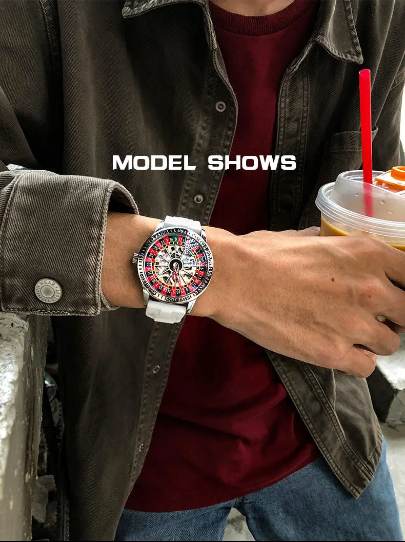 Men Mechanical Watch Automatic Luxury Gambling Rotating Plate Dial Wristwatch Man Casual Waterproof Luminous Clock Reloj Hombre