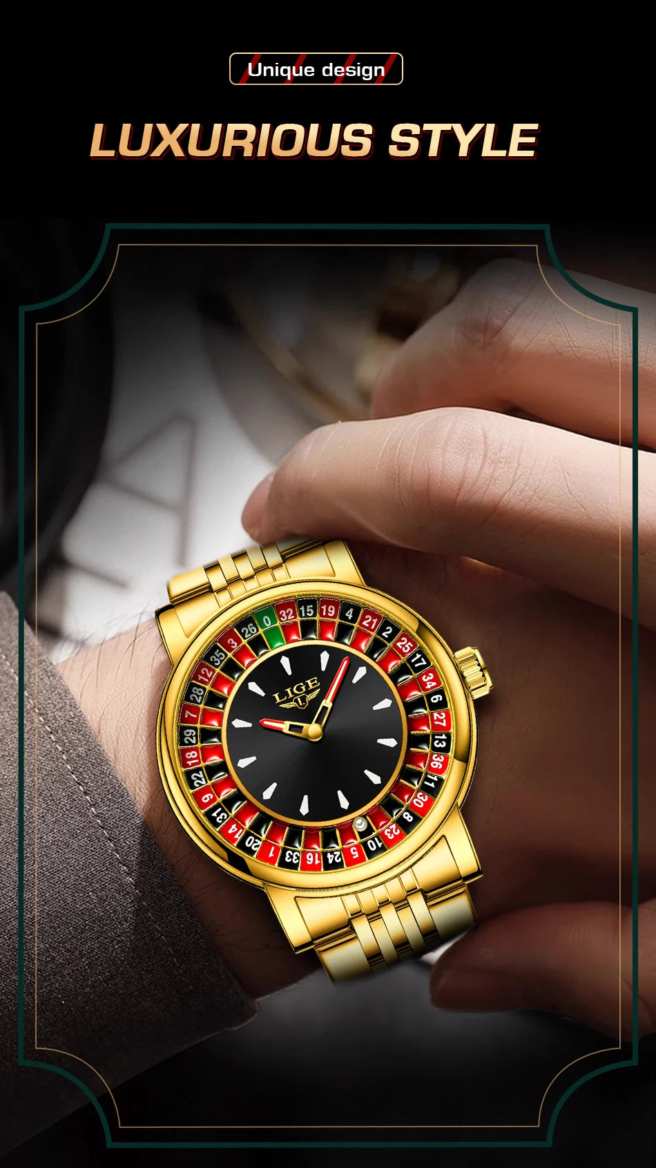 LIGE Unique Creative Men's Watches Fashion Casual Stainless Steel Rotating Dial Roulette Waterproof Classic Quartz Man Watch New