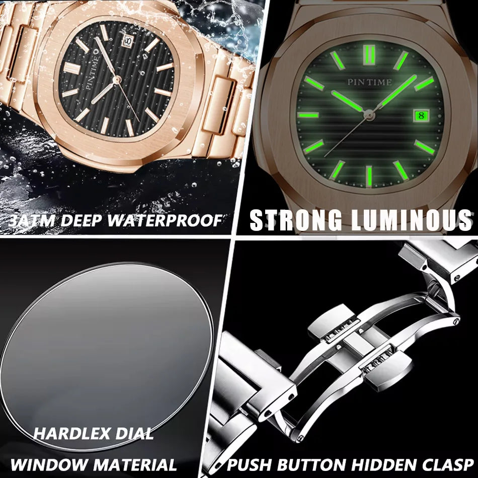 2025 Top Brand Luxury Men Wristwatch Business Waterproof Luminous Alloy Polygonal Case Business Quartz Watch Male with Calendar