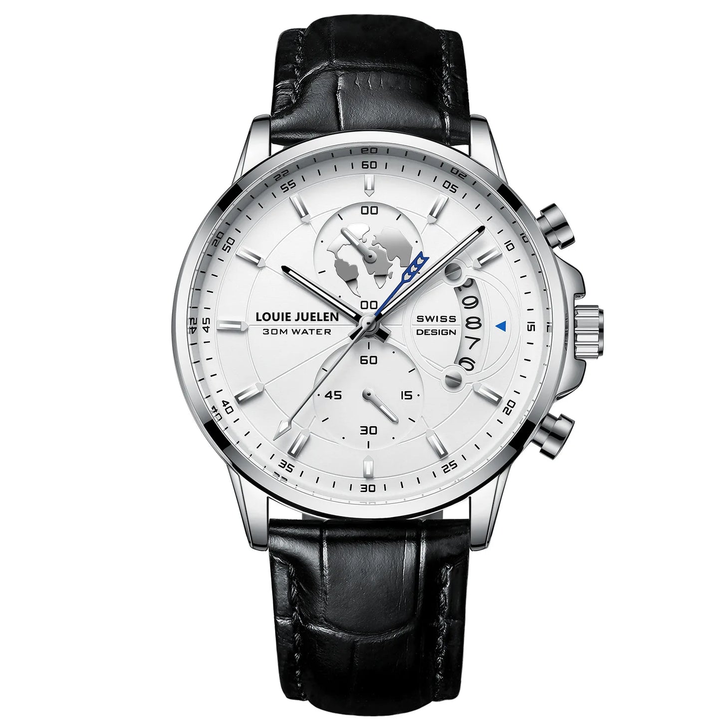 LOUIE JUELEN New Hot-Selling Men's Business Watch - Genuine Leather Strap Chronograph 3Eye Luminous Waterproof Quartz Wristwatch