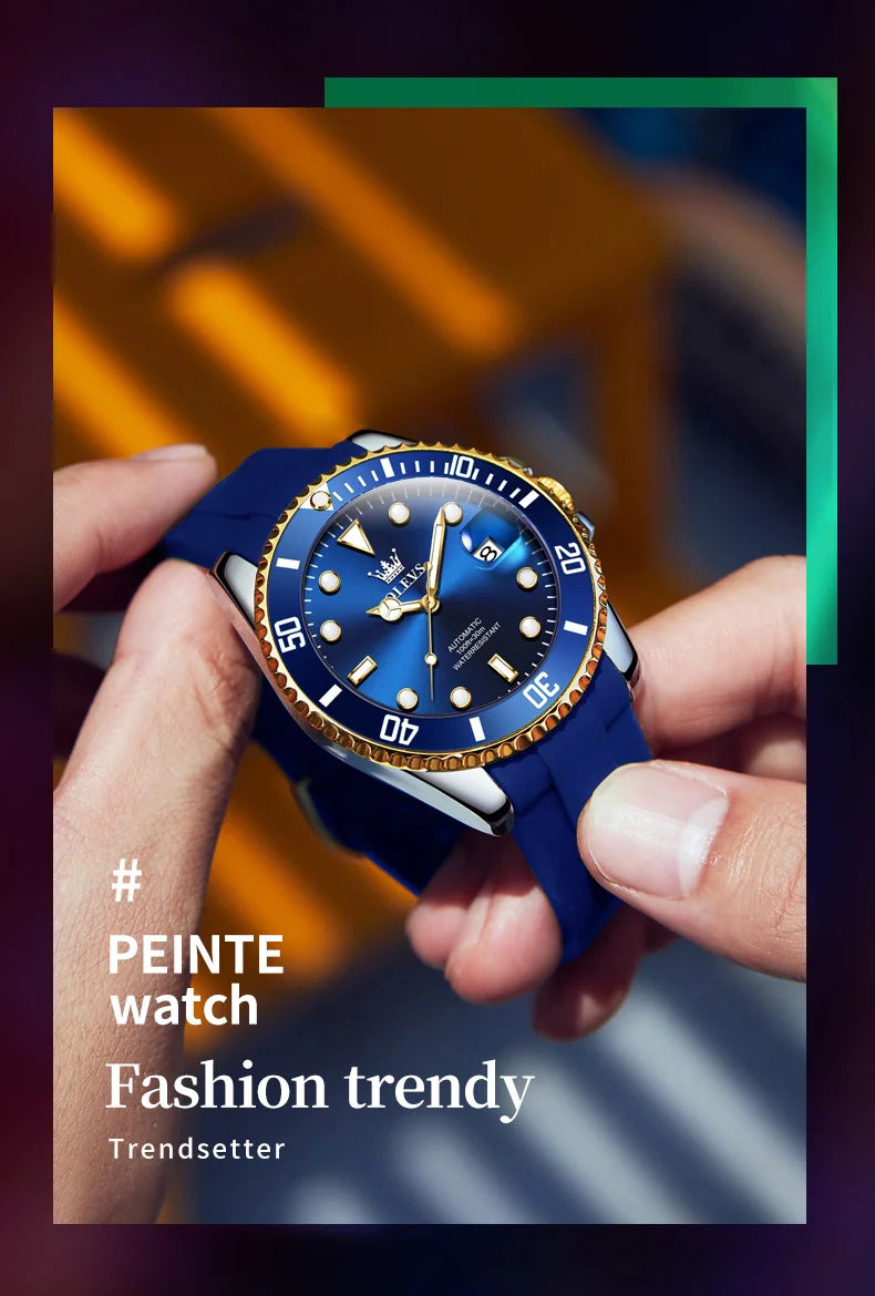 OLEVS 6650 Luxury Automatic Watch Men Rotary Lap Mechanical Movement Waterproof Sports Top Brand Stainless Steel Wristwatch