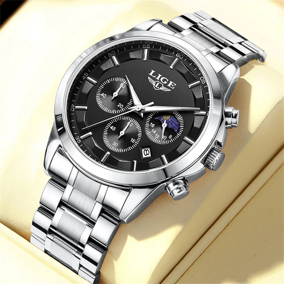 LIGE 2025 New Luxury Mens Watch Fashion Business Quartz Wristwatches Sports Waterproof Luminous Steel Watches Men Reloj Hombre