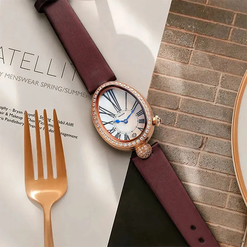 ROCOS Luxury Brand Woman Watch High Quality Fashion Oval Ladies Fashion Quartz watches Leather Waterproof  Watch for Women R0233