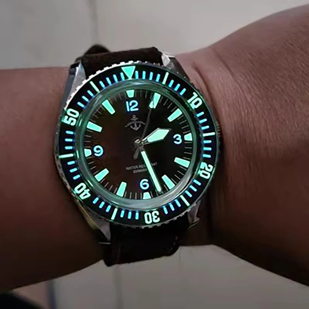 Hruodland Classic Retro Automatic Mechanical Men's Watches F025 Stainless Steel Brown Leather waterproof Luminous reloj hombre