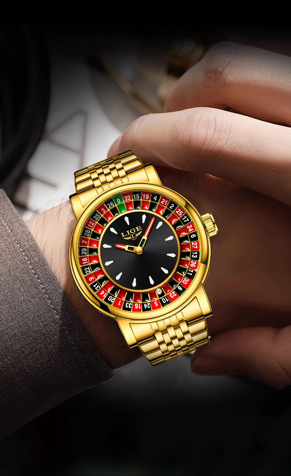 LIGE Unique Creative Men's Watches Fashion Casual Stainless Steel Rotating Dial Roulette Waterproof Classic Quartz Man Watch New