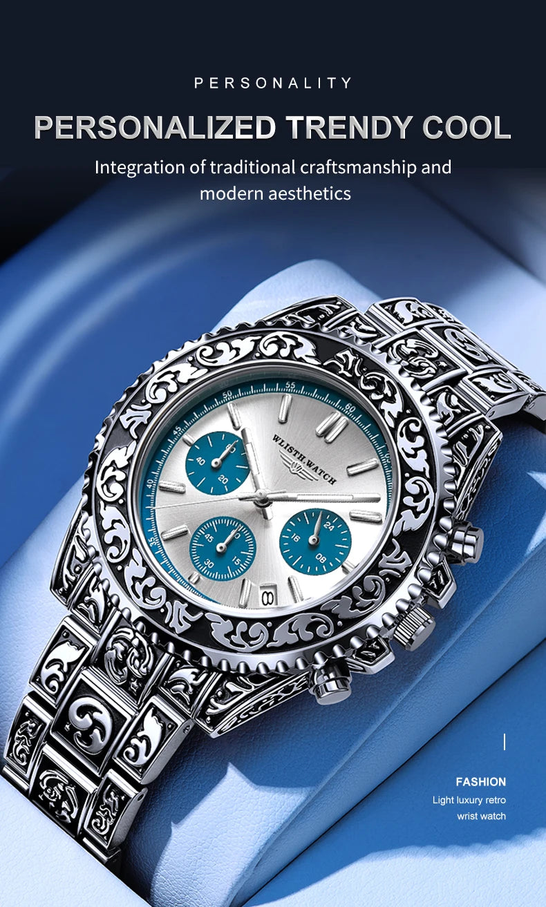 Retro Luxury Watches for Man Automatic Watch Sculpture Wrist Watch Waterproof Stainless Steel Watch Men's Clock Vintage reloj