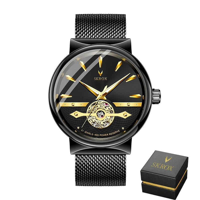 2025 SKROX Original High-End Luxury Elegant Automatic Movement Clockwork Thin Man Watch Mechanical Waterproof Male Wrist Watches